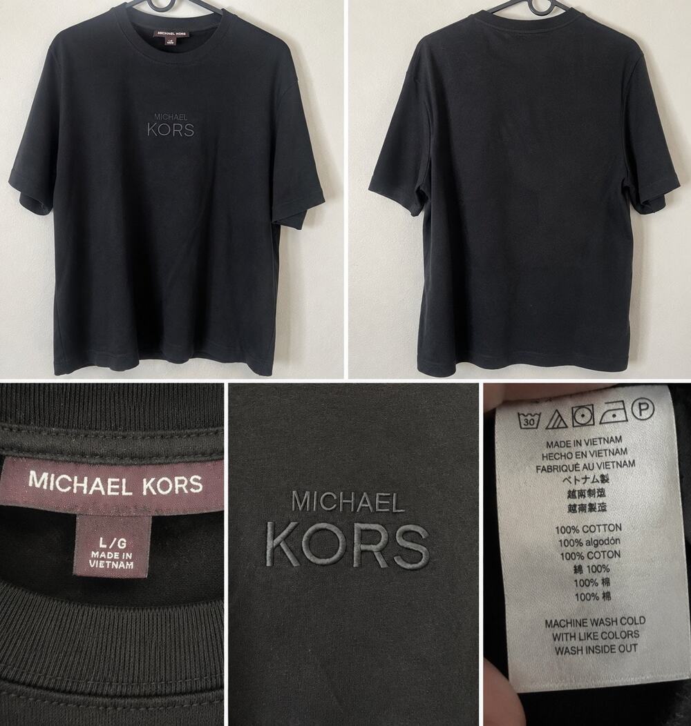 Michael Kors Men’s Black Tonal Logo Embroidered T-Shirt Size Large 100% Cotton